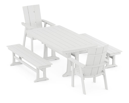 POLYWOOD Modern Adirondack 5-Piece Dining Set with Trestle Legs in White
