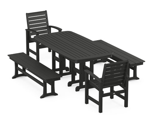 POLYWOOD Signature 5-Piece Dining Set with Benches in Black