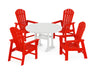 POLYWOOD South Beach 5-Piece Round Dining Set with Trestle Legs in Sunset Red