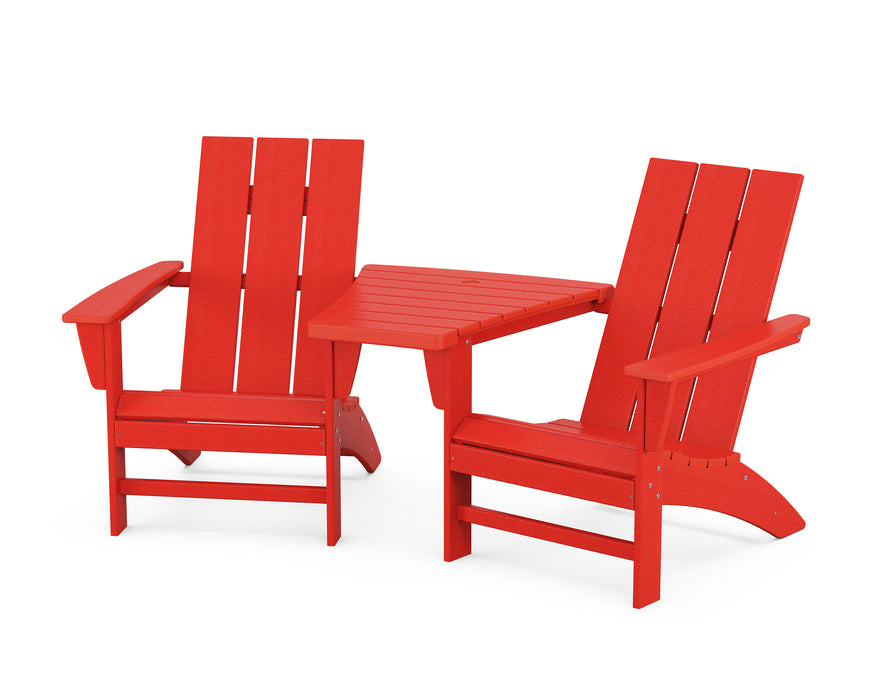 POLYWOOD Modern 3-Piece Adirondack Set with Angled Connecting Table in Sunset Red