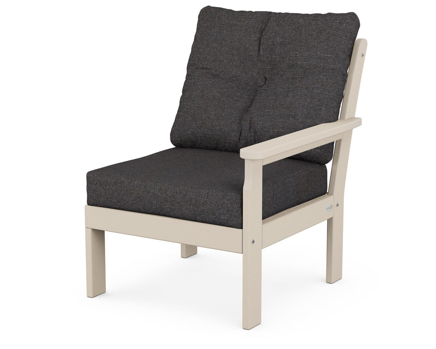 POLYWOOD Vineyard Modular Right Arm Chair in Sand with Ash Charcoal fabric