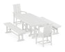 POLYWOOD Modern Adirondack 5-Piece Farmhouse Dining Set with Benches in White