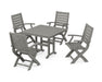 POLYWOOD Signature Folding Chair 5-Piece Farmhouse Dining Set in Slate Grey