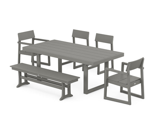 POLYWOOD EDGE 6-Piece Dining Set with Bench in Slate Grey