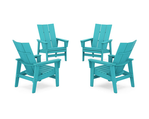 POLYWOOD® 4-Piece Modern Grand Upright Adirondack Chair Conversation Set in Black