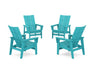 POLYWOOD® 4-Piece Modern Grand Upright Adirondack Chair Conversation Set in Black