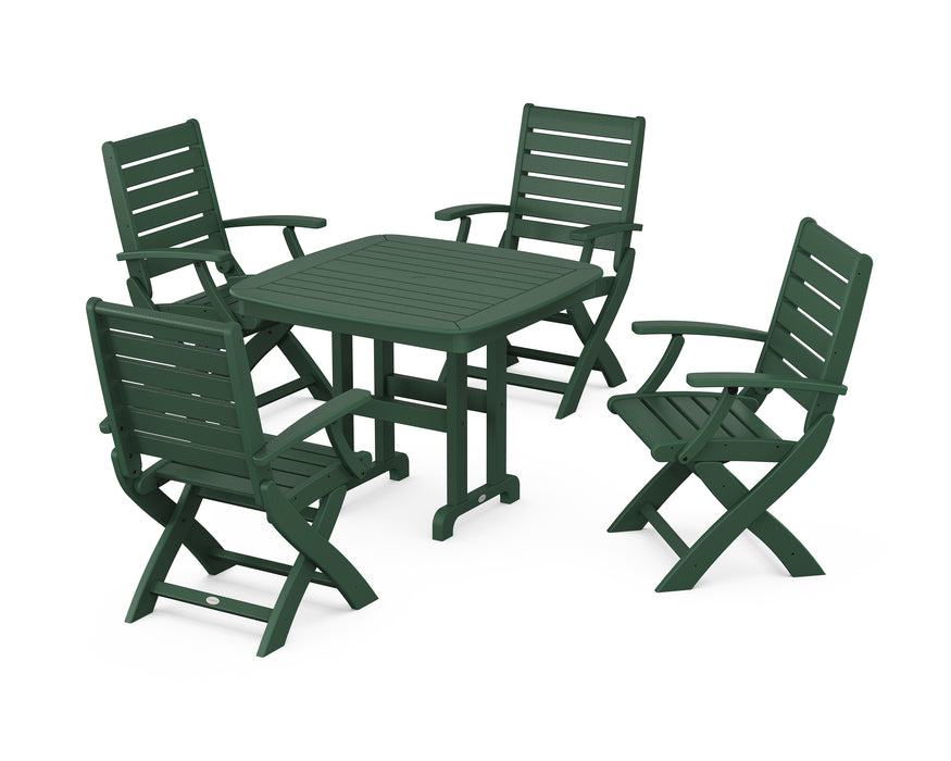 POLYWOOD Signature Folding Chair 5-Piece Dining Set in Green