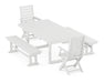POLYWOOD Captain 5-Piece Dining Set with Benches in White