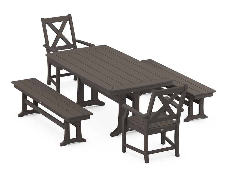 POLYWOOD Braxton 5-Piece Dining Set with Trestle Legs in Vintage Coffee