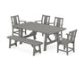 POLYWOOD® Prairie 6-Piece Rustic Farmhouse Dining Set with Bench in Teak