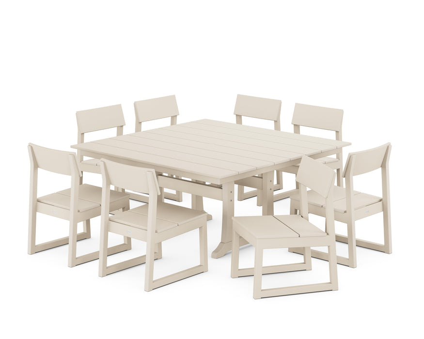 POLYWOOD EDGE Side Chair 9-Piece Dining Set with Trestle Legs in Sand