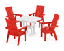 POLYWOOD Modern Curveback Adirondack 5-Piece Dining Set in Sunset Red