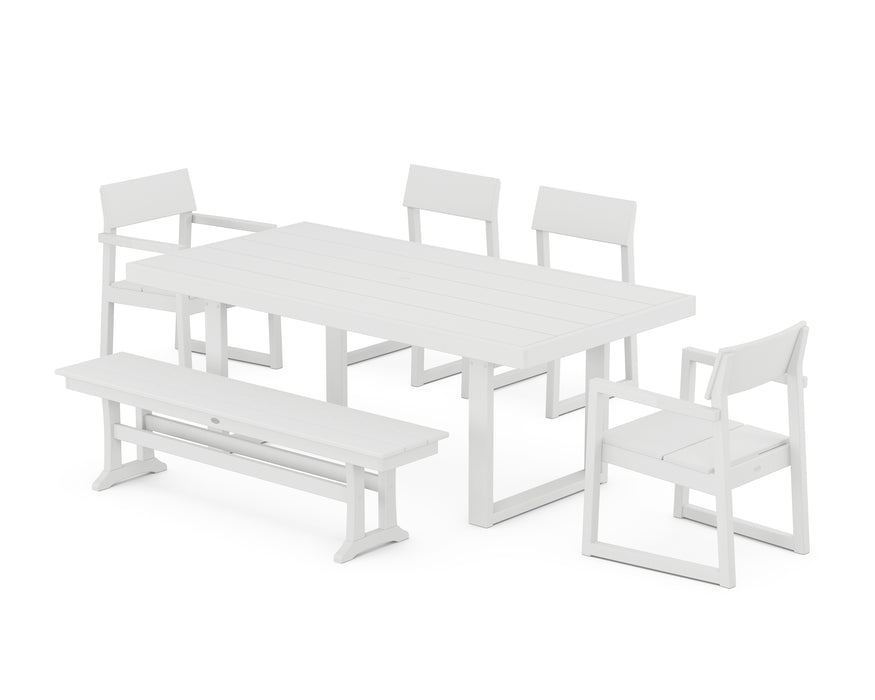 POLYWOOD EDGE 6-Piece Dining Set with Bench in White