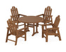 POLYWOOD Long Island 5-Piece Round Dining Set with Trestle Legs in Teak