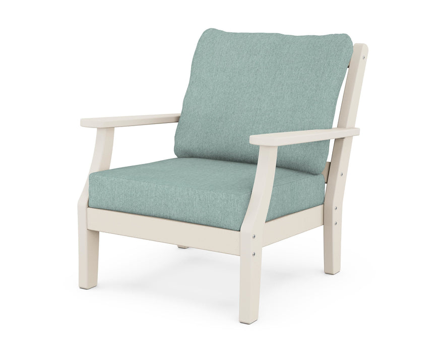 Martha Stewart by POLYWOOD Chinoiserie Deep Seating Chair in Sand with Glacier Spa fabric