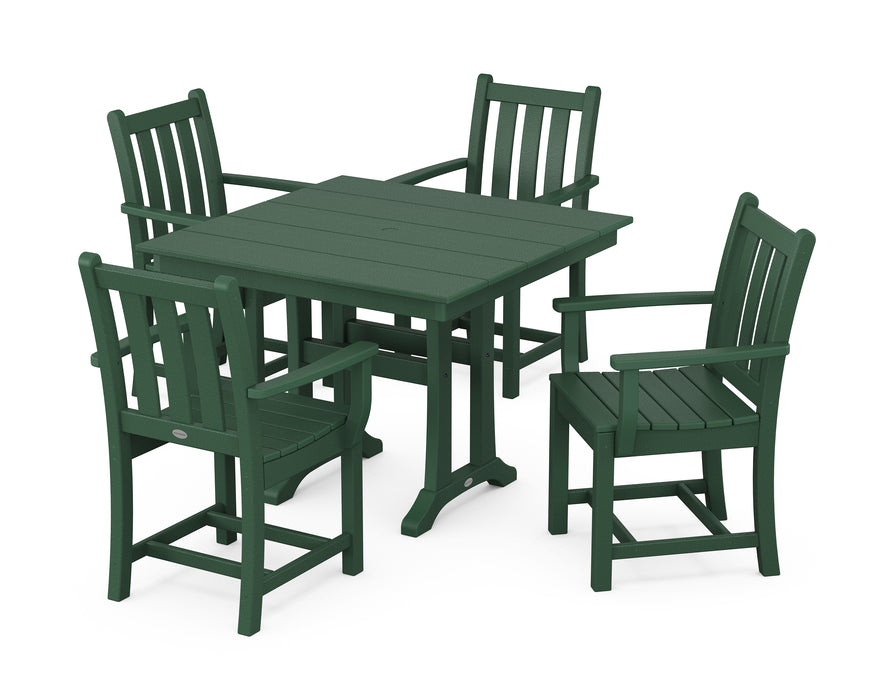 POLYWOOD Traditional Garden 5-Piece Farmhouse Dining Set With Trestle Legs in Green