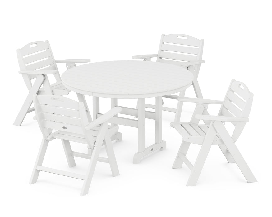 POLYWOOD Nautical Lowback 5-Piece Round Dining Set in White