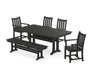 POLYWOOD Traditional Garden 6-Piece Farmhouse Dining Set with Trestle Legs and Bench in Black