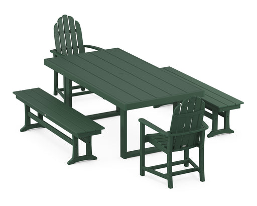 POLYWOOD Classic Adirondack 5-Piece Dining Set with Benches in Green