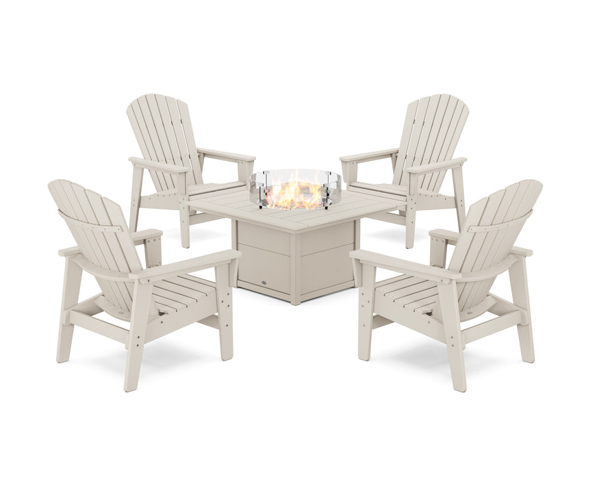 POLYWOOD® 5-Piece Nautical Grand Upright Adirondack Conversation Set with Fire Pit Table in Sand