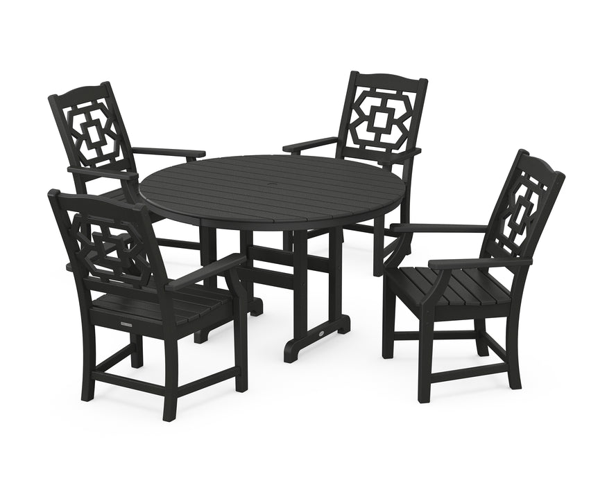 Martha Stewart by POLYWOOD Chinoiserie 5-Piece Round Farmhouse Dining Set in Black