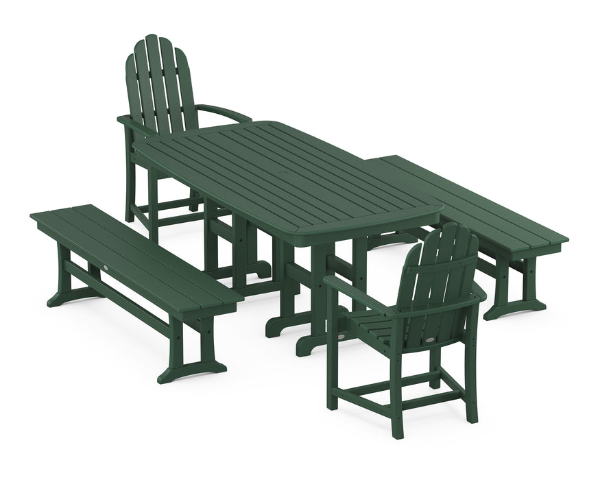 POLYWOOD Classic Adirondack 5-Piece Dining Set with Benches in Green