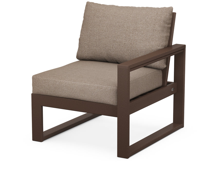 POLYWOOD® EDGE Modular Right Arm Chair in Mahogany with Spiced Burlap fabric