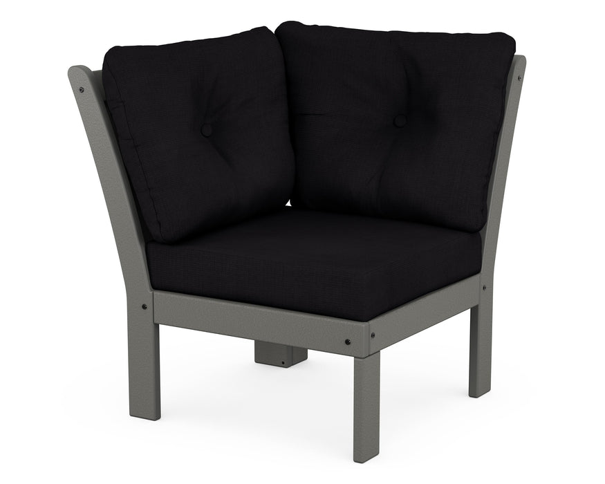 POLYWOOD Vineyard Modular Corner Chair in Slate Grey with Midnight Linen fabric