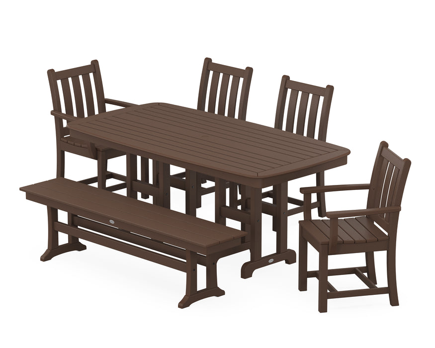 POLYWOOD Traditional Garden 6-Piece Dining Set with Bench in Mahogany