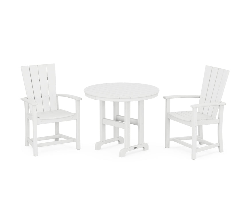 POLYWOOD Quattro 3-Piece Round Farmhouse Dining Set in White