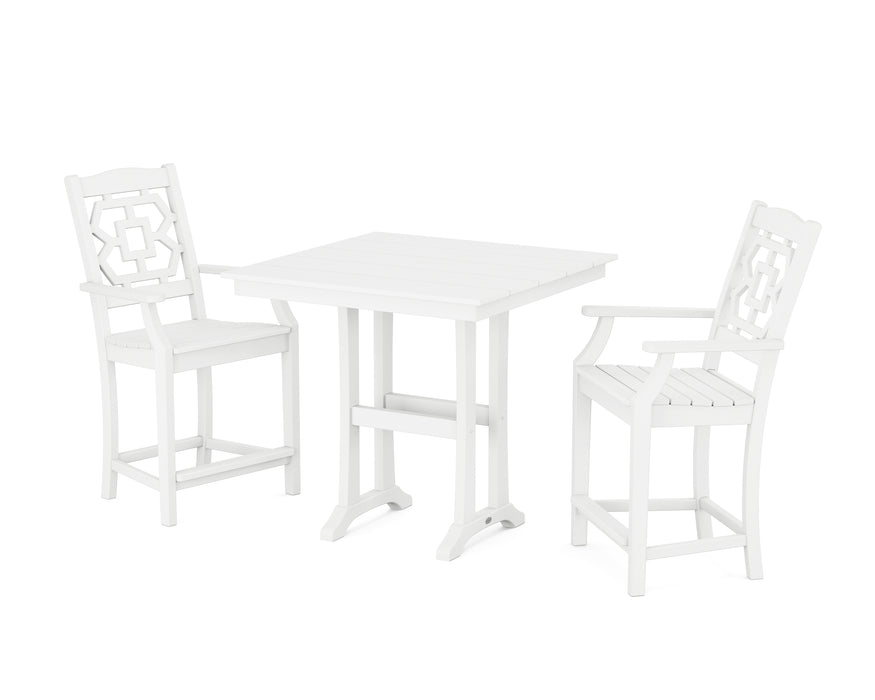 Martha Stewart by POLYWOOD Chinoiserie 3-Piece Farmhouse Counter Set with Trestle Legs in White