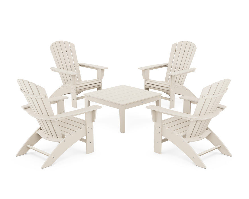 POLYWOOD 5-Piece Nautical Curveback Adirondack Chair Conversation Set with 36" Conversation Table in Sand