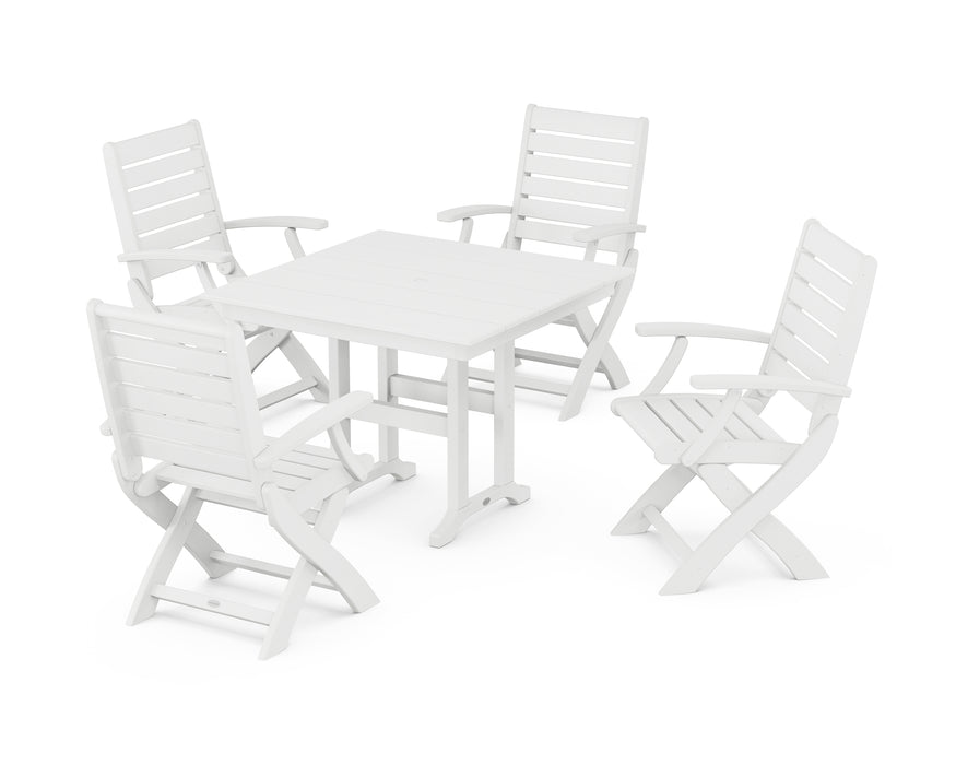 POLYWOOD Signature Folding Chair 5-Piece Farmhouse Dining Set in White