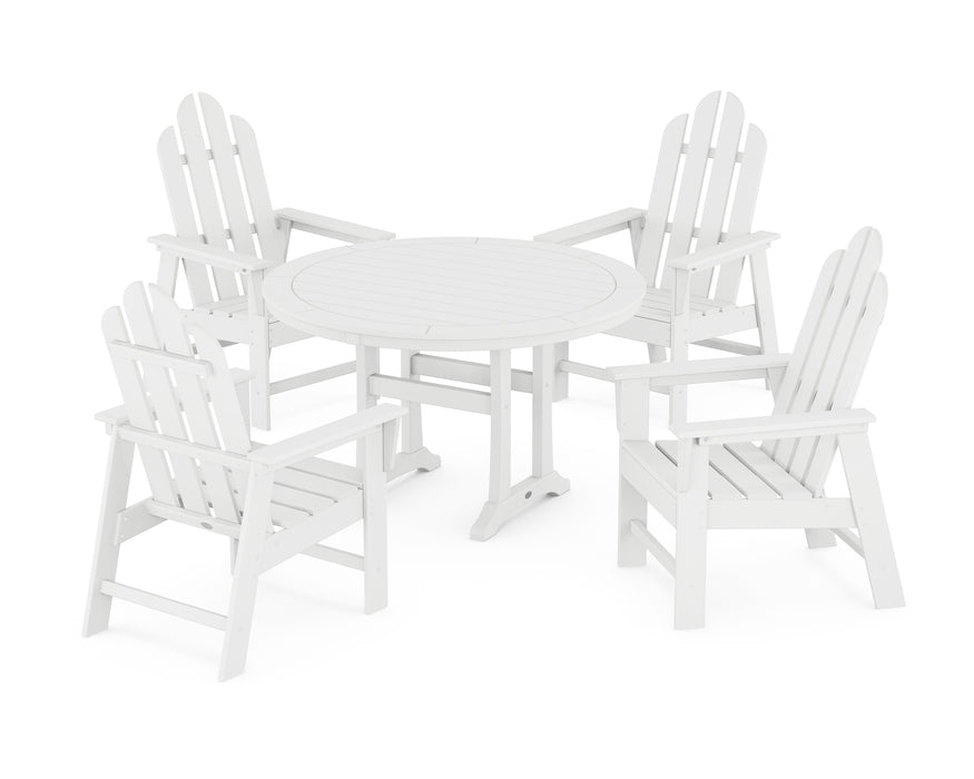 POLYWOOD Long Island 5-Piece Round Dining Set with Trestle Legs in White