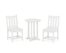 POLYWOOD Traditional Garden Side Chair 3-Piece Round Dining Set in White