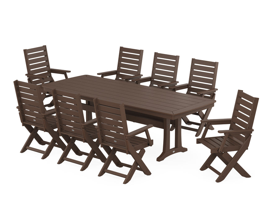 POLYWOOD Captain 9-Piece Dining Set with Trestle Legs in Mahogany