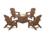 POLYWOOD® 5-Piece Nautical Grand Adirondack Conversation Set with Fire Pit Table in Teak