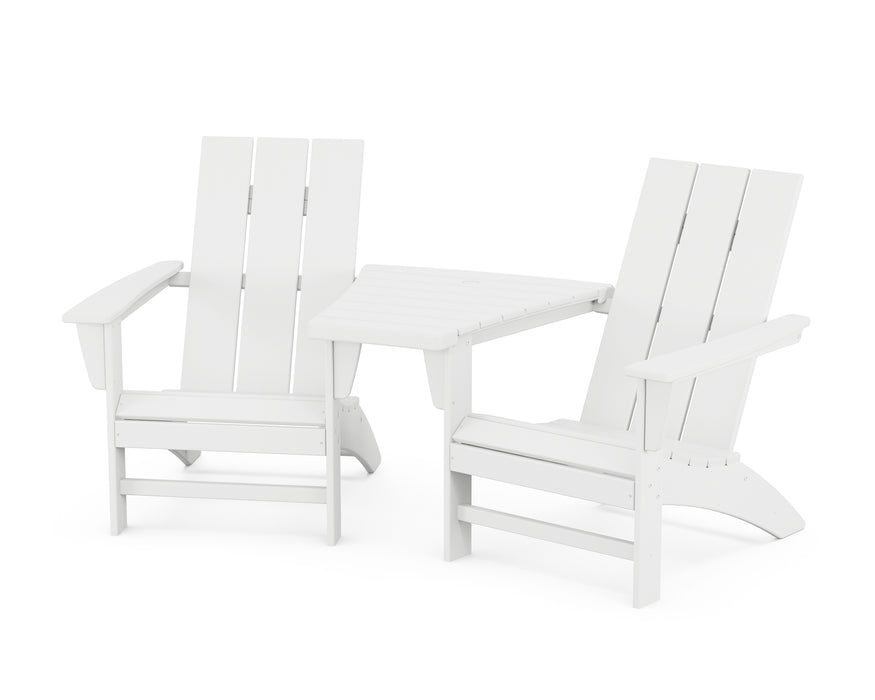POLYWOOD Modern 3-Piece Adirondack Set with Angled Connecting Table in White