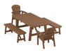 POLYWOOD Seashell 5-Piece Rustic Farmhouse Dining Set With Benches in Teak