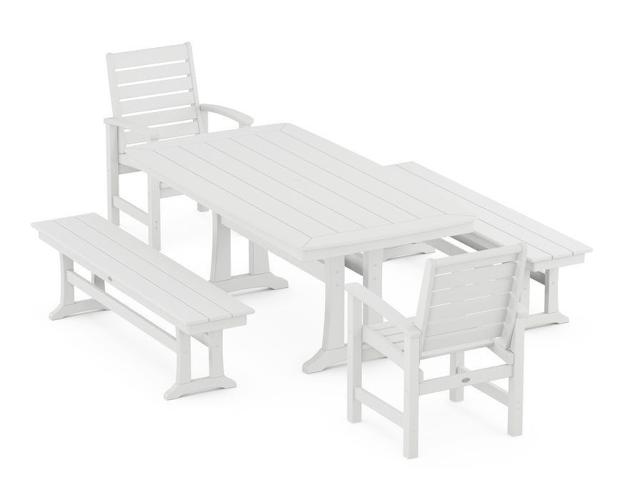 POLYWOOD Signature 5-Piece Dining Set with Trestle Legs in White