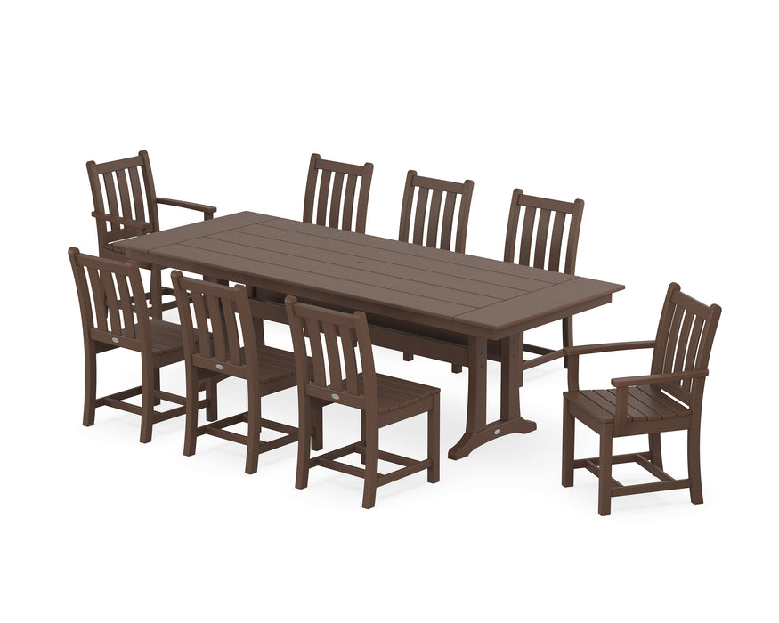 POLYWOOD Traditional Garden 9-Piece Farmhouse Dining Set with Trestle Legs in Mahogany