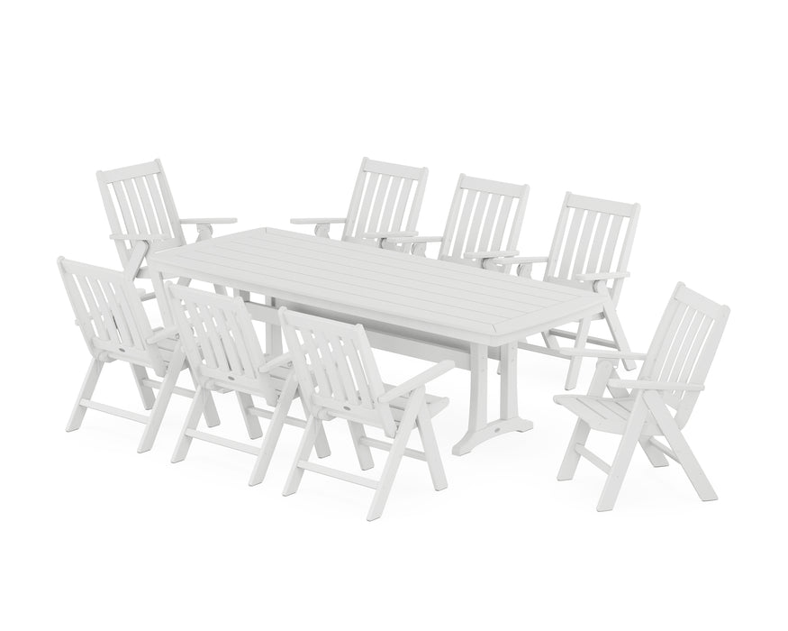 POLYWOOD Vineyard Folding 9-Piece Dining Set with Trestle Legs in White