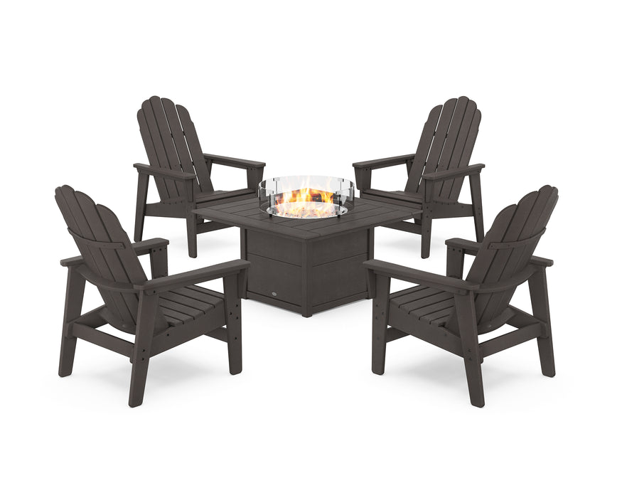 POLYWOOD® 5-Piece Vineyard Grand Upright Adirondack Conversation Set with Fire Pit Table in Vintage Coffee