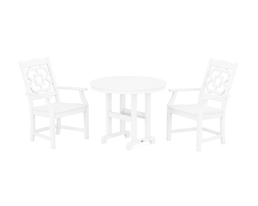 Martha Stewart by POLYWOOD Chinoiserie 3-Piece Farmhouse Dining Set in White