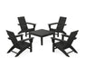 POLYWOOD 5-Piece Modern Adirondack Chair Conversation Set with 36" Conversation Table in Black