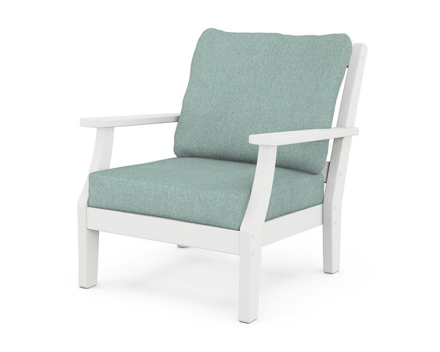 Martha Stewart by POLYWOOD Chinoiserie Deep Seating Chair in White with Glacier Spa fabric