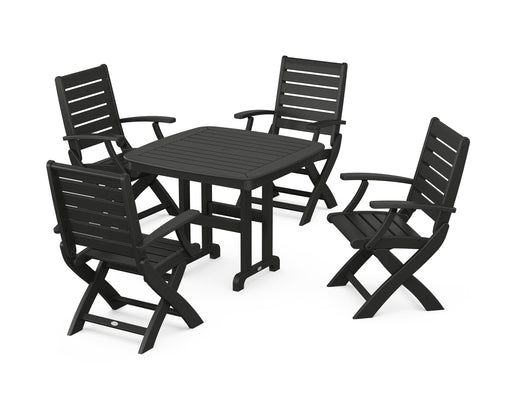 POLYWOOD Signature Folding Chair 5-Piece Dining Set in Black