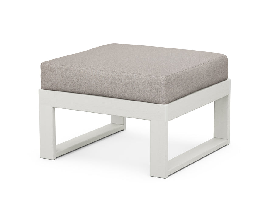 POLYWOOD Edge Modular Ottoman in Vintage White with Weathered Tweed fabric