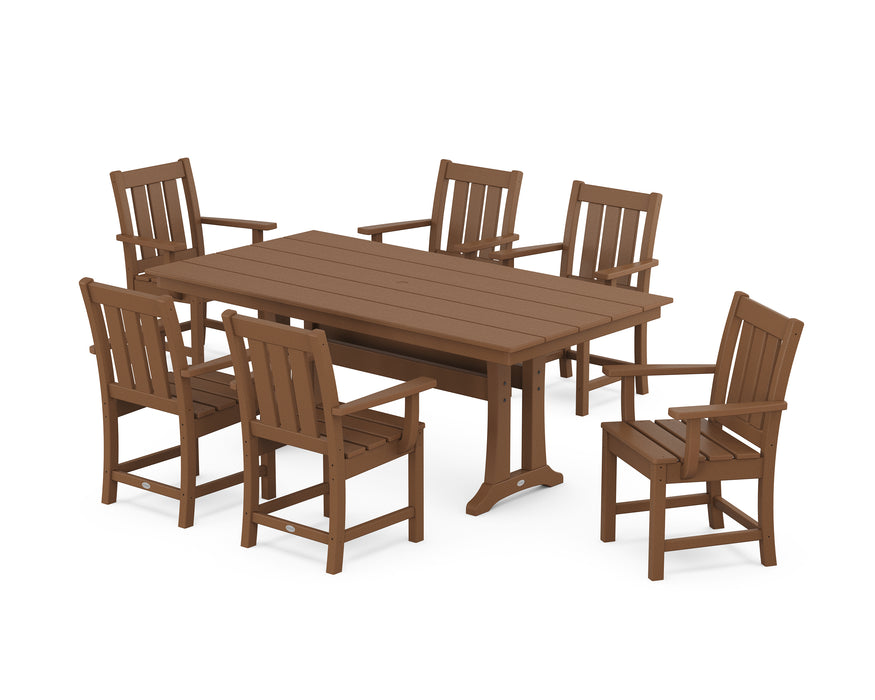 POLYWOOD® Oxford Arm Chair 7-Piece Farmhouse Dining Set with Trestle Legs in Teak