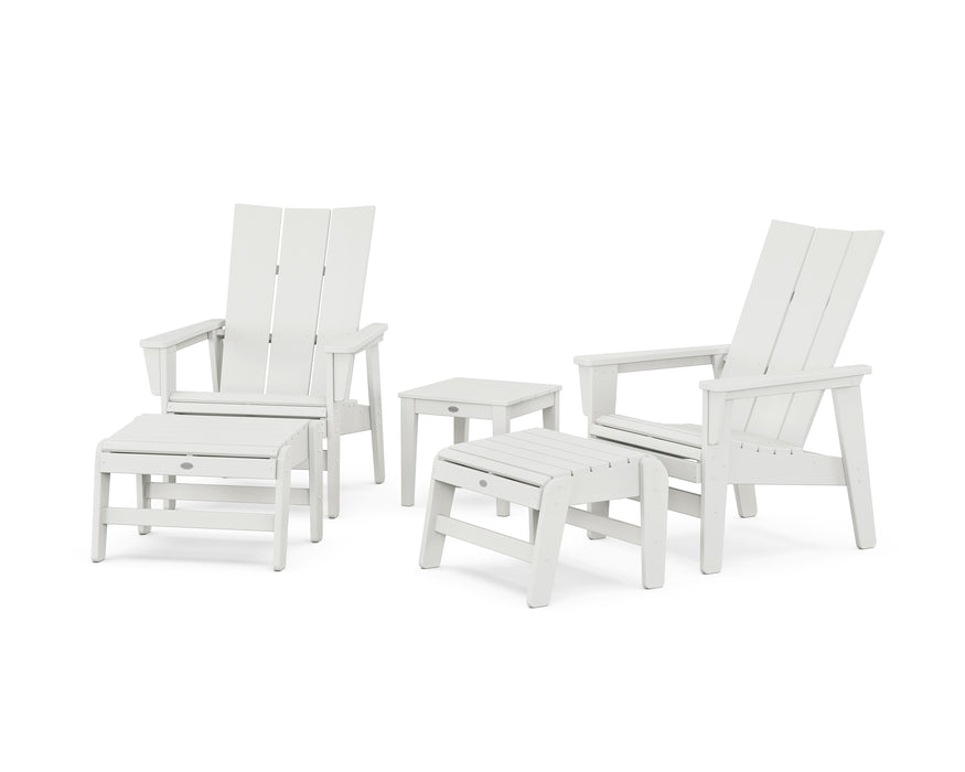 POLYWOOD® 5-Piece Modern Grand Upright Adirondack Set with Ottomans and Side Table in Vintage White